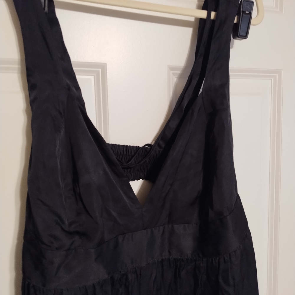 Anthropologie Black Satin Jumpsuit Pajamas - Picture 2 of 9